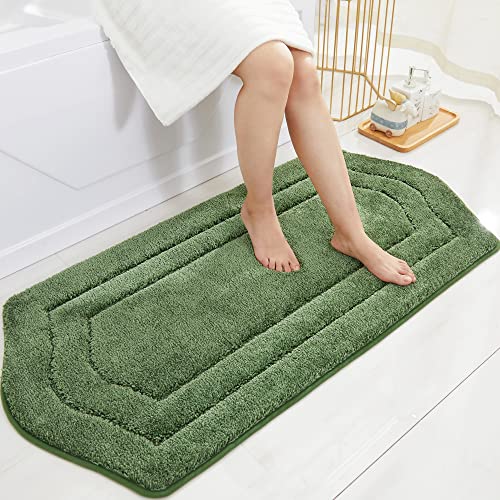 COSY HOMEER Extra Thick Bath Linen Sets Rugs for Bathroom - Anti-Slip Bath Mats Soft Plush 100% Strong Polyester Mat Living Room Bedroom Water Absorbent(Green,24x48 - Inches) - color: Green, size: 2' x 4' (Oval)