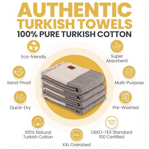 Gold CASE Turkish Beach Towel Set of 4 – 100% Cotton Large Turkish Bath Towels 67 x 38'' – Aphrodite Extra Large, Quick Dry & Sand Free Towels – Peshtemal for Pool – Beige - color: Beige, style: Aphrodite Beach Bath Towel