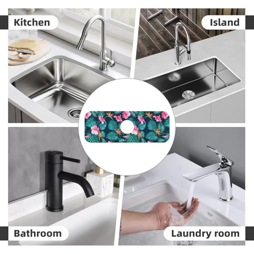 Hawaii Hawaiian Flower Leaf 15" X 5.5" Kitchen Sink Splash Guard Faucet Faucet Guard Draining Mat Sink Splash Guard Faucet Kitchen Bathroom - color: Hawaii Hawaiian Flower Leaf