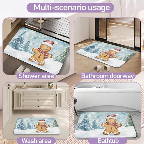Cookie Winter Bath Mat, Water Absorbent Quick Dry Thin Bathroom Floor Mat, Rug for Bathroom Kitchen 17"x30" - color: Cookie Winter