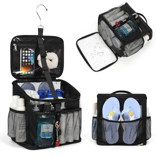 CUBETASTIC Shower Caddy Portable Mesh Shower Tote for Bathroom, Gym, Travel, Camping - Quick Dry Hanging Organizer Toiletry Bag with Handle for College Dorm Room, Men & Women - color: A# Black, size: Large