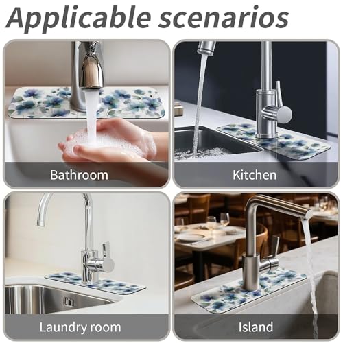 Faucet Fast Absorbent Pad - Blooming Blue Flower , Suitable For Kitchen, Bathroom, Island And Other Scenes - color: Blooming blue flower