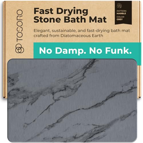 TOSORO - Stone Bath Mat Diatomaceous Earth Shower Mat Non-Slip Super Absorbent Diatomite Stone Bath Mats for Bathroom Floor Quick Drying Natural Easy to Clean (23.5 x 15) - Graphite - color: Marble Graphite, size: Pack of 1