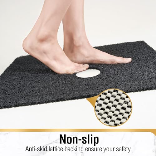 HITSLAM Square Shower Mat, 27 x 27 Inch Non Slip Bath Mat for Tub, Soft PVC Loofah Bathtub Mats with Drain Holes, Quick Drying Bathroom Stall Floor Mat, Bathroom Accessories Without Suction Cup, Black - color: Black, size: 27" x 27" (Square)
