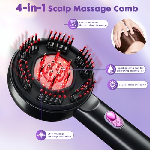 Electric Scalp Massager 4 in 1 Scalp Massaging Brush,Cordless Shiatsu Massager Comb for Scalp Relax,Oil Dispenser for Hair