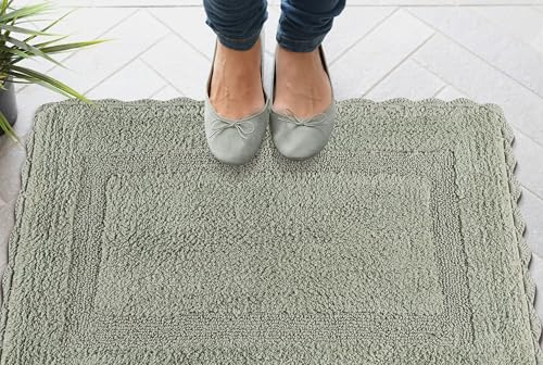 Savi Home Cotton Crochet Bathmat with Antiskid 17x24 Sage Green, 100% Pure Cotton, Super Soft Bath Rug, Plush & Absorbent,Full Reversible Step Out Rugs - color: Sage Green, size: 1'5" x 2' (Rectangular)