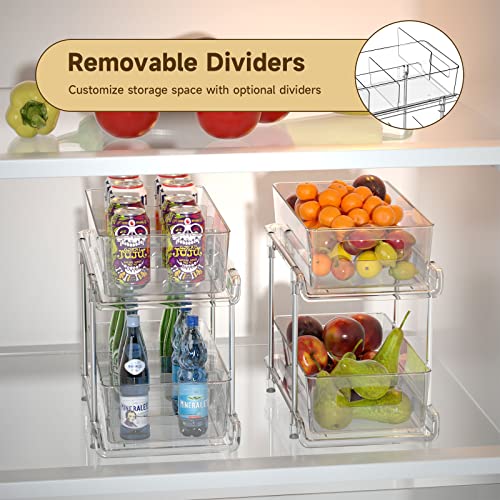 HIHEGD 2-Tier Bathroom Organizer with Dividers, Clear Under Sink and Pull-Out Cabinet Organizer for Kitchen and Pantry Storage - color: Clear-2Pcs