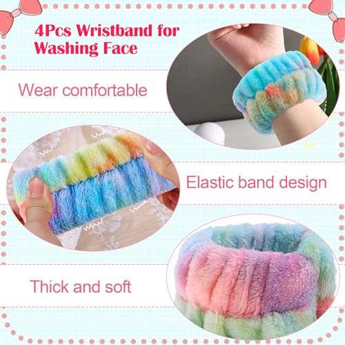 WSYUB Spa and Makeup Headband Set - Gorgeous Tie Dye Color Cosmetic Headband and Absorbent Wrist Towels for Skincare, Face Washing, and Makeup Application (6 pcs) - color: Tie-dye Purple and Pink