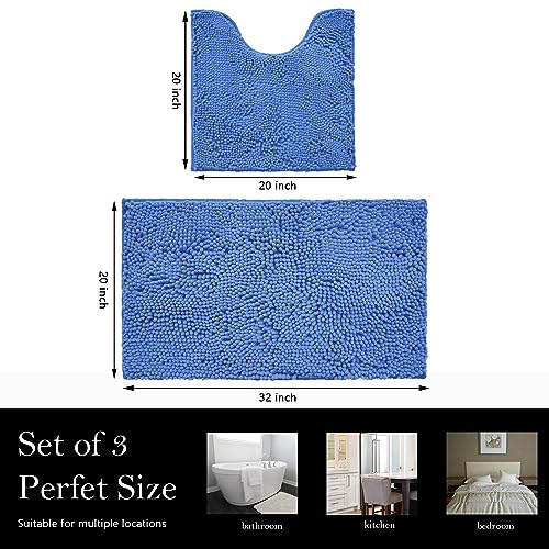 Bathroom Rugs Chenille Bath mat 2 Piece Set, Super Absorbent, Strong PVC Non Slip Backing, Bath mats for Bathroom, Plush Shaggy, Thick, Machine Washable, Bathtub, Toilet.(Snow Cyan) - color: Snow Cyan, size: 20''×20''U-Shape+20''×32''