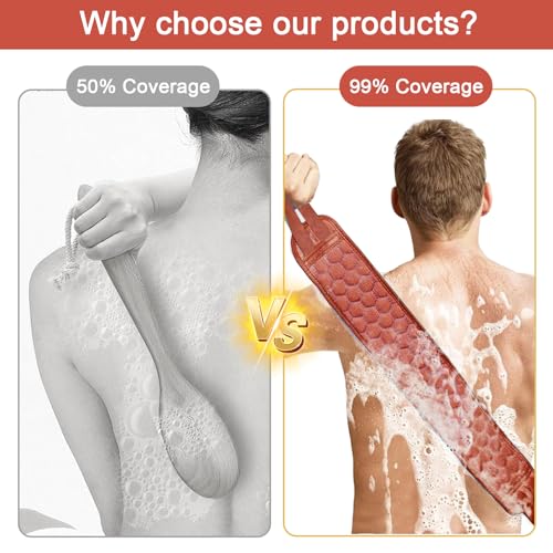 3 Pcs Exfoliating Bath Set with Back Scrubber Strap Shower Glove and Loofah Sponge for Deep Body Cleaning and Full Body Exfoliation(Red) - color: Red