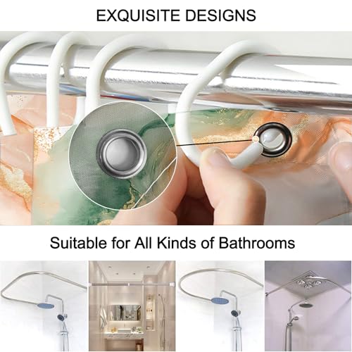 Lnond 4Pcs Marble Bathroom Sets with Shower Curtain and Rugs, Orange Green Marble Modern Art Bathroom Shower Curtain Sets with Rugs and Accessories - color: Orange Green Marble
