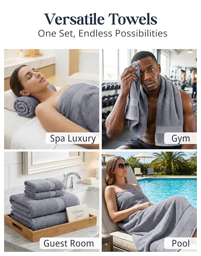 LANE LINEN 100% Cotton Towels Set for Bathroom - 16 Piece Family Pack - Soft, Absorbent & Quick Dry - 4 Bath, 8 Washcloths, 4 Hand Towels - OEKO TEX Certified, Machine Washable & Durable - Cool Grey - color: 03: Cool Grey