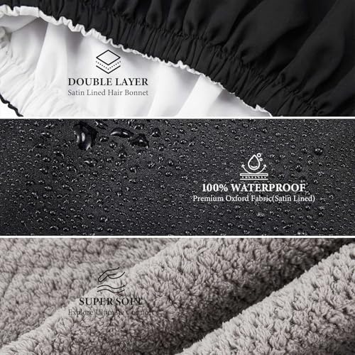 4 Pcs Microfiber Drying Hair Wrap Towels Reusable Waterproof Shower Cap with Elastic Band Adjustable Silk Hair Bonnet for Sleeping with Scrunchie for Women Christmas Favor Gifts(Black)