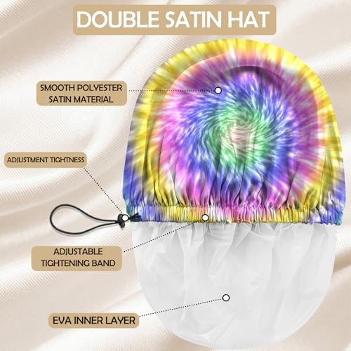 2 PCS Shower Cap Adjustable Reusable Double Waterproof Layer Elastic Hair Bath Cap Cute Aesthetic for Women Girls-Multicolour - color: I9-Multicolour