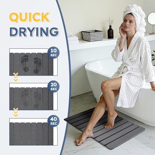 Large Foldable Stone Bath Mat,Diatomaceous Earth with Non-Slip and Super Absorbent, Dry Mat with Quick Dry for Bathroom,Easy to Clean（23.6" Lx15.35 W,Dark Grey） - color: Dark Grey