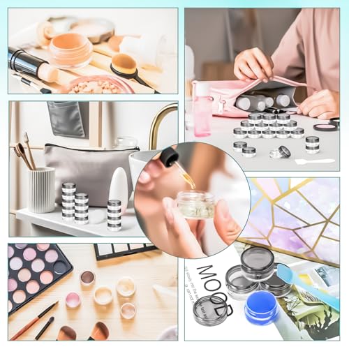 110 Pack 5g Plastic Jars with Lids, 5ml Round Clear Cosmetic Containers Makeup Jars, 5gram Travel Size Container Jar with Spatulas for Makeup Sample Lotion Cream Ointment Salve Balm Powder - color: Black, size: 5g