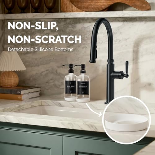Vine Creations Clear Glass Soap Dispenser, 2 Pack Kitchen Soap Dispenser Set with Stainless Steel Pump, 16 oz Dish Soap and Hand Soap Dispensers for Bathroom with Waterproof Labels - color: Clear Bottle / Round Oil Rubbed Bronze Pump