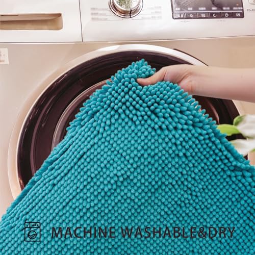 U-Shaped Toilet Rug, Chenille Contour Bathroom Mat, Non-Slip PVC Backing, Machine Washable, 24x20, Turquoise - color: Turquoise, size: 1'8" x 2' (20"x 24"U)