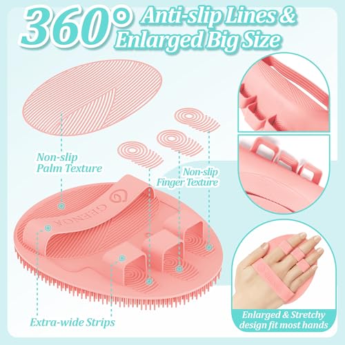 Silicone Back/Face Scrubber & Bath Glove Set 3PCS, Extendable Back Scrubber with Dual-Side Large Head, 360° Anti-Slip Bath Glove, Unique Side-Bristle Face Scrubber for All-Round Cleaning(Pink) - color: Pink*3