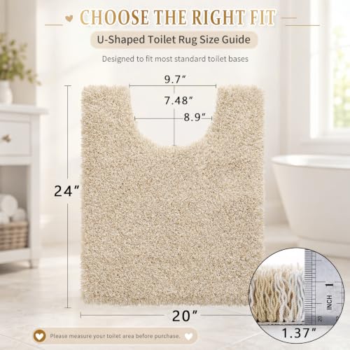 Yimobra Toilet Rugs U Shaped 24X20, Ultra Soft and Water Absorbent Bath Mats, Non Slip Fluffy Luxury Microfiber Contour Bath Rugs for Toilet, Dry Quick, Machine Washable, Light Beige and White - color: Light Beige and White, size: 20" X 24" Contour Rug