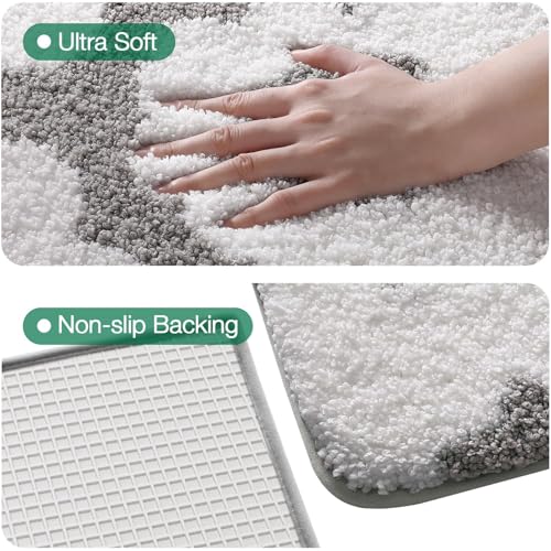 LUMI Bathroom Rugs Cute Floral Design, Soft Absorbent Microfiber Bath Mat Non-Slip, Machine Washable Quick Dry Grey Luxury Rug Flower for Floor, Bathtub, Home Decor, 24"x43" - color: C-white Flower, size: 24"x43"