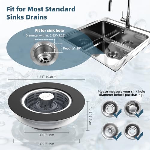 Hibbent Upgraded 3 in 1 Kitchen Sink Drain Strainer, Stainless Steel Pop Up Sink Stopper, Larger Anti-Clogging Basket, 3-Layer Seal, Detachable Drain Plug for US Standard 3-1/2" Drain, Matte Black - color: Matte Black