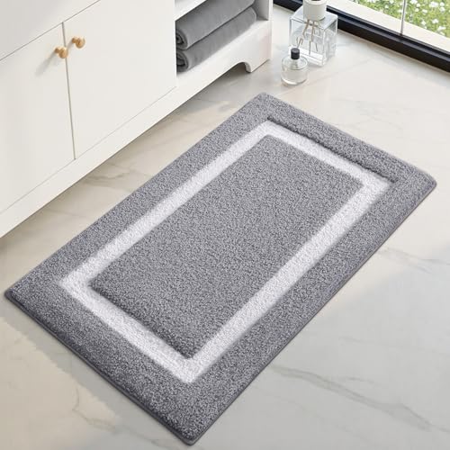 Color&Geometry Gray Bathroom Rugs 24x16, Extra Soft Absorbent Microfiber Bath Rug, Non-Slip Bathroom mat, Washable Plush Bath Mats for Bathroom, Shower, Bathtub, Laundry, Small, Light Grey and White - color: C, size: 16"x24"（small）