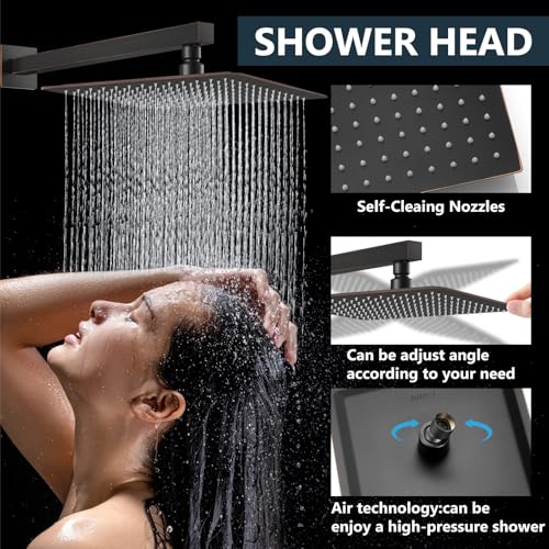 Aolemi Shower Faucet Set Rain Shower System with Handheld Spray Bathroom Shower Combo Rough-in Valve and Shower Trim Kit Included Oil Rubbed Bronze 16 Inch Wall Mount Shower Head - color: Oil Rubbed Bronze, size: 16 Inch Wall Mount Shower Head