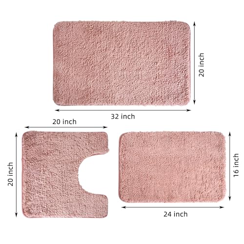 3 Pieces Luxury Bathroom Rug Set with U-Shaped Toilet Rug, Non-Slip Rubber Bottom, Thick Microfiber Fluffy Plush, Water Absorption, Quick Dry, Ultra Soft, Bath Mats for Bathroom, Tub(Coral) - color: Coral