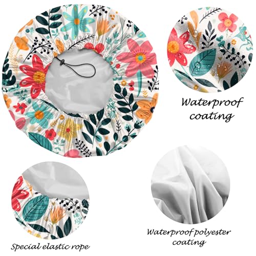 2 PCS Shower Cap Reusable Waterproof Adjustable Double Layer Elastic Dry Hair Bathing Caps Aesthetic Cute for Women Girls-Flower - color: H-9-Flowers