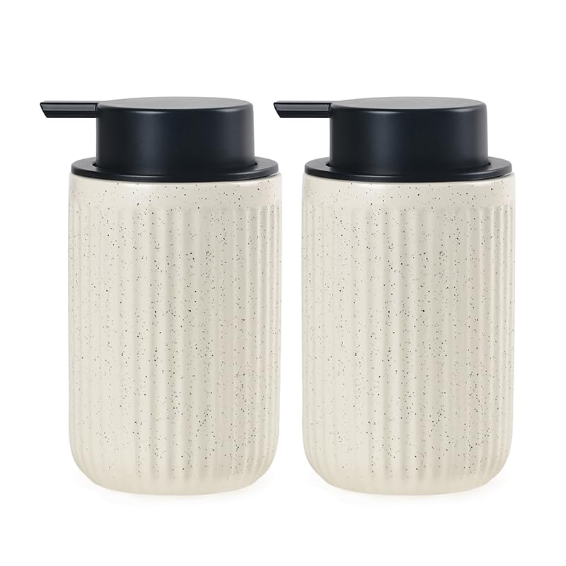BosilunLife Beige Soap Dispenser Set - 2 Pack 12oz Ceramic Dish Soap Dispenser with Rust Proof Pump for Kitchen, Hand Soap and Lotion Set Suitable for Farmhouse Bathroom Decor - color: Beige-liquid Pump