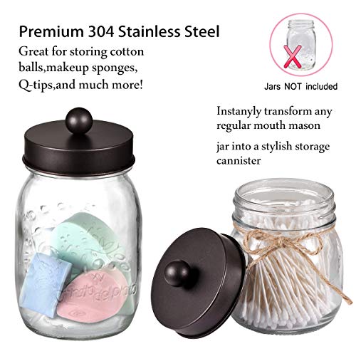 Mason Jar Bathroom Accessories Set(4pcs)- Jars Not Included - Foaming Soap Dispenser,Toothbrush Holder, and Apothecary Storage Jars Lids -Rustic Farmhouse Decor,Brown - color: Bronze, size: 4 Regular Mouth