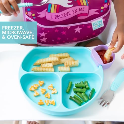Bumkins Silicone Grip Dish, Suction Plate, Divided Plate, Baby Toddler Plate, BPA Free, Microwave Dishwasher Safe , Blue-GD, 1 Count - color: C6 Blue-GD