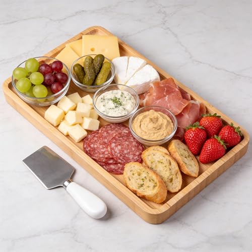 VERTORGAN Bamboo Serving Tray,15.8x9.8 Inch Decorative Trays Platter for Coffee Table,Living Room,Bar,Party,Mini Charcuterie Boards Cheese Board,Home Decor（Natural） - color: Natural, size: 15.7" x 9.8" x 0.8"