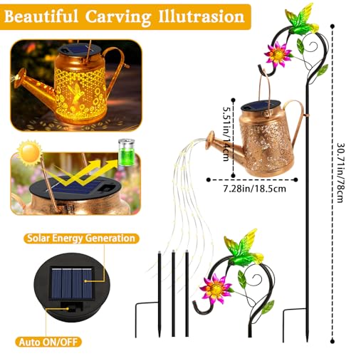 Hummingbird Solar Lights Outdoor Waterproof, Birthday Gifts for Christmas Mom Grandma Women, Solar Watering Can Lights with Shepherd Hook, Metal Hanging Lantern Garden Decor Yard Outside Patio Lawn - color: Hummingbird
