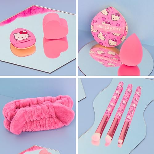 Get Trend Hello Kitty Sanrio Makeup Brush Sponge Set for Girls, Teens with Headband Powder Puffs Soft Brushes Beauty Sponges, Kawaii Gifts for Girls (Pink Hello Kitty) - color: Pink Hello Kitty