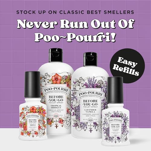 Poo-Pourri Before-You-Go Toilet Spray Refill, Lavender Vanilla,16 Fl Oz, Up to 800 Uses, Bathroom Odor Deodorizer with Essential Oils for Home or Work, Lavender, Vanilla and Citrus Scent - size: 16 Fl Oz (Pack of 1)