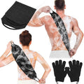 Anezus Exfoliating Back Scrubber Bath Gloves Set, Exfoliating Shower Towel with Shower Gloves for Body Scrub, Back Cleaner Wash Gloves to Remove Dead Skin (Black) - color: Black