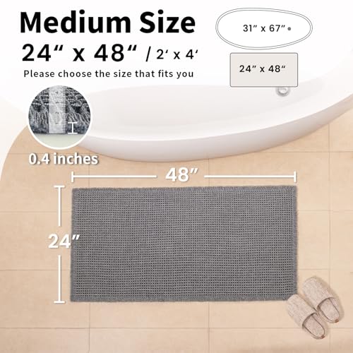 Waffle Bath Mat - Boho Bathroom Rugs Non Slip Washable, Super Absorbent & Quick Dry, Soft Bath Mat Farmhouse Bathroom Decor, 24'' x 48'', Dark Grey - color: Dark Grey, size: 24'' X 48''