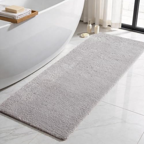 TYUU Bathroom Runner Rug, Ultra Soft Long Bath Mat Super Absorbent Quick Dry Bathroom Runner Rugs 24 x 72 Non Slip Washable, Light Grey 24" x 72" - color: Light Grey, size: 24" x 72"