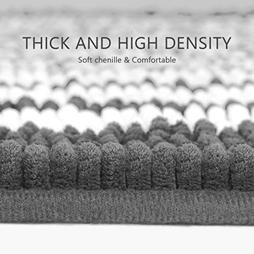 Tindbea Bathroom Rugs Set 2 Piece, Extra Soft and Absorbent Fluffy Striped Chenille Bath Mat Rug Set, Non Slip Bathroom Floor Mat, Machine Washable (20" x 32" Plus 20" x 32", Dark Gray) - color: Dark Gray, size: 20" x 32" Plus 20" x 32"