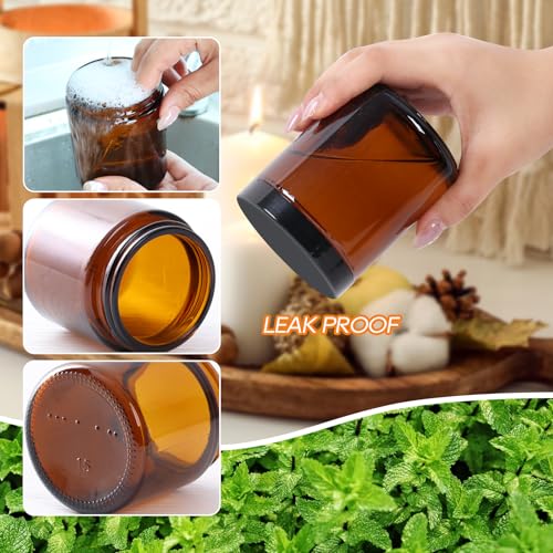 8oz Airtight Glass Jars with Lids, 2 Pack Amber Empty Small Cosmetic jars | Small Cosmetic Containers with Inner Liners, Leak-Proof Travel Jars for Lotions, Scrubs, and Candle Making, Labels & Spatulas - color: Amber-8oz-2pcs