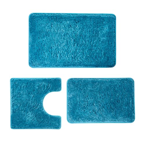 3 Pieces Luxury Bathroom Rug Set with U-Shaped Toilet Rug, Non-Slip Rubber Bottom, Thick Microfiber Fluffy Plush, Water Absorption, Quick Dry, Ultra Soft, Bath Mats for Bathroom, Tub(Turquoise) - color: Turquoise