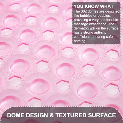 TEESHLY Bath Tub and Shower Mats, Non Slip 40 x 16 Inch Extra Large Bathtub Mat, Machine Washable Bathmat with Drain Holes, Suction Cups for Bathroom Floor, Clear Pink - color: Pink (Translucent)