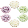 Boao 6 Pcs Bath Shower Pouf Sponge Mesh Pouf Shower Ball Exfoliating Body Sponge Pad Scrubber Glove with Flower Bath Ball (Beige,Green,Purple) - style: Beige,Green,Purple