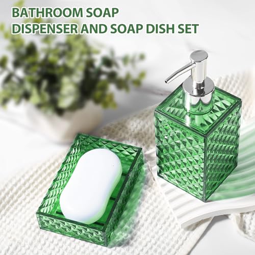 RYTOXILO Green Bathroom Accessories Set, 4 Pack Green Bath Accessory Sets Complete, Acrylic Soap Dispenser and Toothbrush Holder Set for Bathroom Counter Sink, Modern Bathroom Decor - color: Green