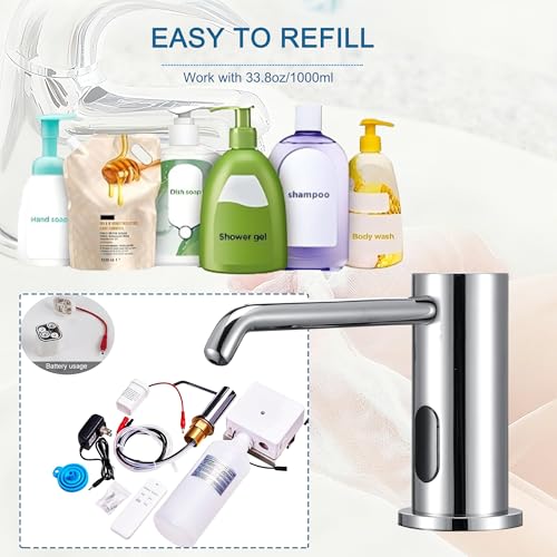 Touchless Automatic Soap Dispenser Built-in Sink Electric Soap Dispenser for Kitchen Bathroom Commercial Home Use, Infrared Sensor with 33.81oz/1000ml Bottle Pump, Chrome - color: Liquid-chrome