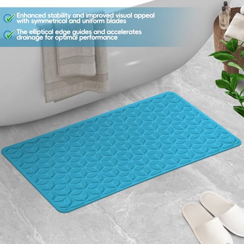 Bathtub Mat Non Slip with Suction Cups - 100% Rubber Bathroom Mat Textured for Bath Tub Shower Safety - Soft on Touch - BPA/PVC Free - Pet Dog Bath Mat - Machine Washable - 16 × 28 Inch（R Blue） - color: River Blue, size: 28" x 16" (Rectangular)