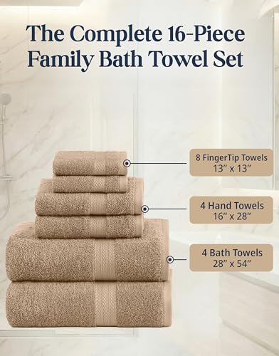 LANE LINEN 100% Cotton Towels Set - 16 Piece value pack - Soft, Absorbent & Durable - 4 Bath, 8 Washcloths, 4 Hand Towels for Bathroom - Ideal for Home, Spa & Gym - Quality You Can Trust - Taupe - color: 08: Taupe