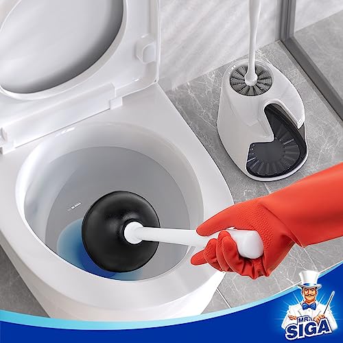 MR.SIGA Toilet Plunger and Bowl Brush with Holder, Heavy Duty Toilet Brush and Plunger Set for Bathroom Cleaning, White, 1 Set - color: White